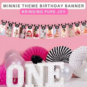 Minnie Theme Birthday Banner - Pink Polka Dot and Black